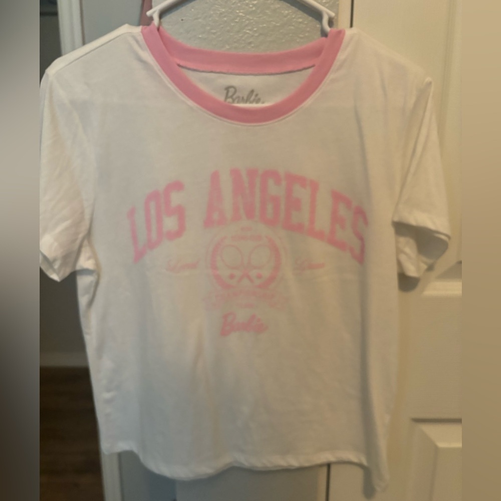 White and pink Barbie Cropped Top NWT SZ M